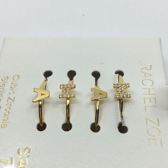 NIB Rachel Zoe Sterling Silver Vermeil Cubic Zirconia Mama Stacking Rings Sz 7 - Picture 9 of 11